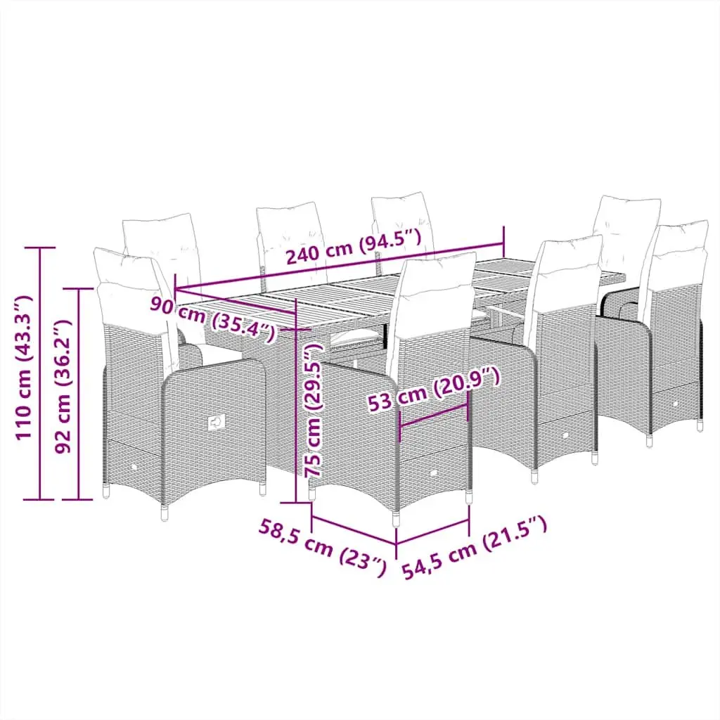 Garden Bistro Set 11 Piece Outdoor Furniture Grey Poly Rattan with Cushions