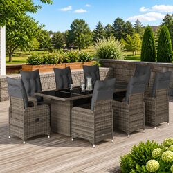 9 Piece Outdoor Garden Bistro Set with Cushions Reclining Chair Table Grey