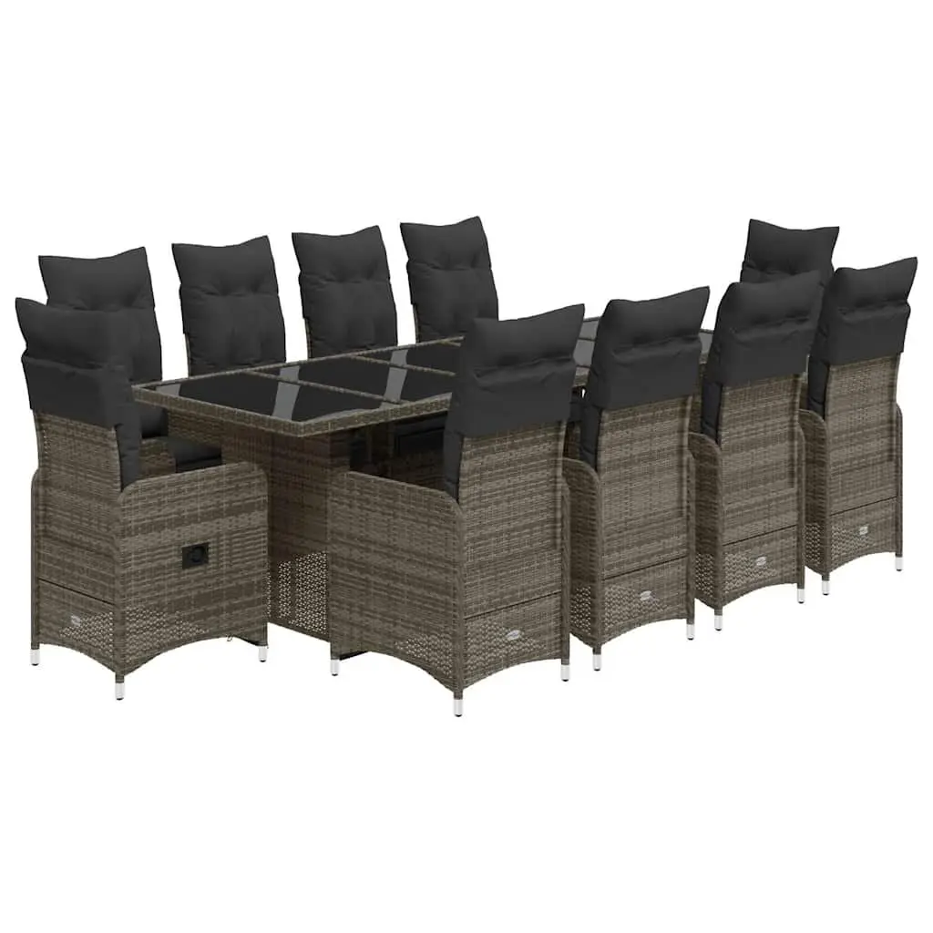 Garden Bistro Set 11 Piece Outdoor Furniture Grey Poly Rattan with Cushions