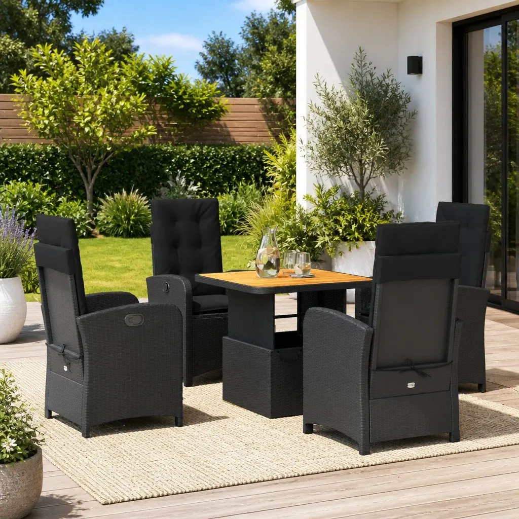 Garden Dining Set 5 Piece Outdoor Furniture Black Rattan Table Chairs Cushions