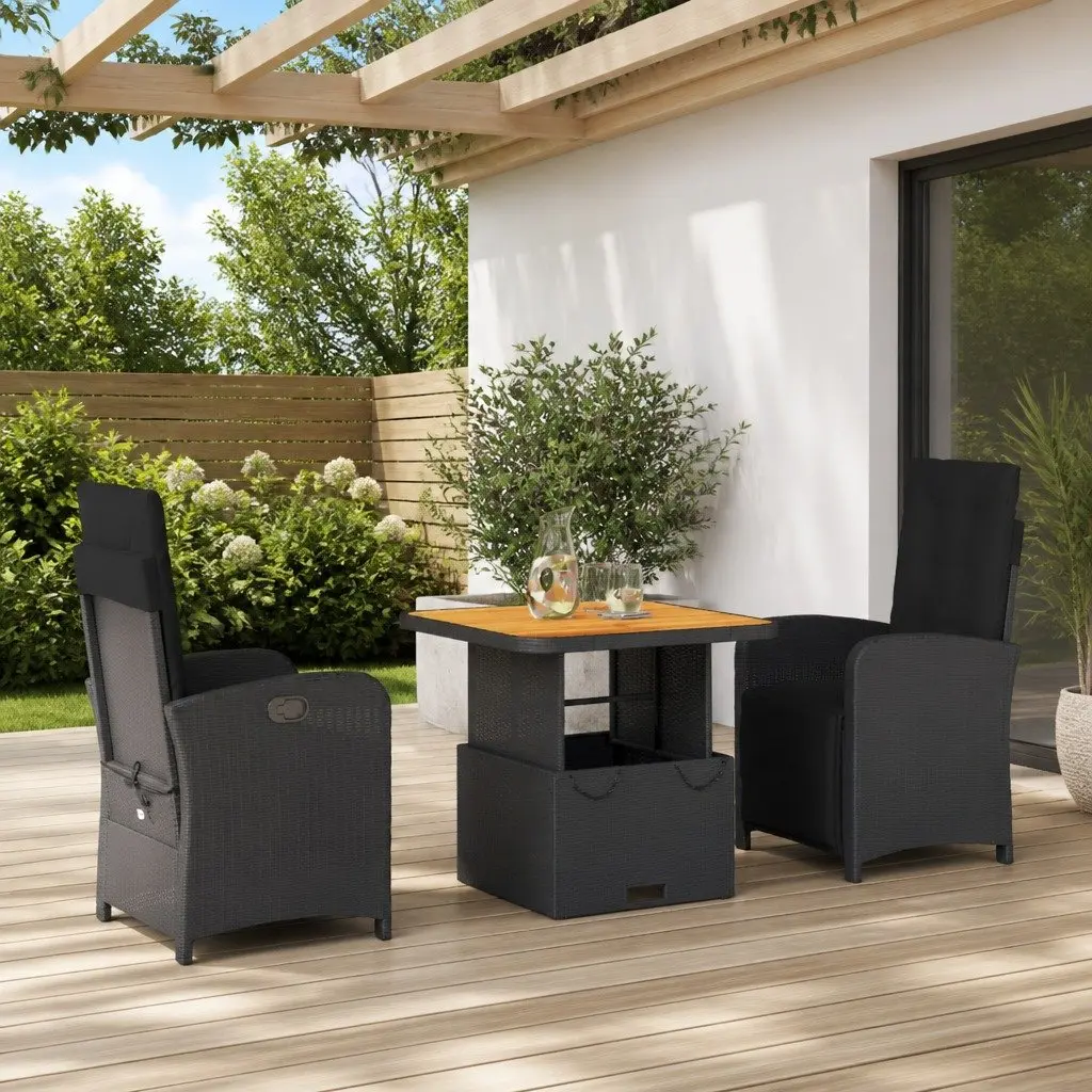 Garden Dining Set 3 Piece Outdoor Furniture Black Poly Rattan Adjustable