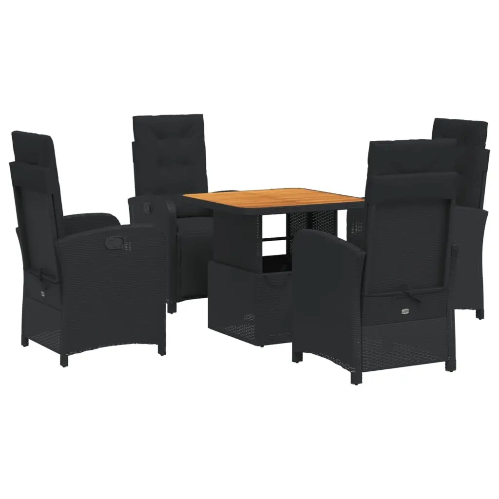 Garden Dining Set 5 Piece Outdoor Furniture Black Rattan Adjustable Table