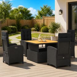 Garden Dining Set 5 Piece Outdoor Furniture Black Poly Rattan Adjustable Table