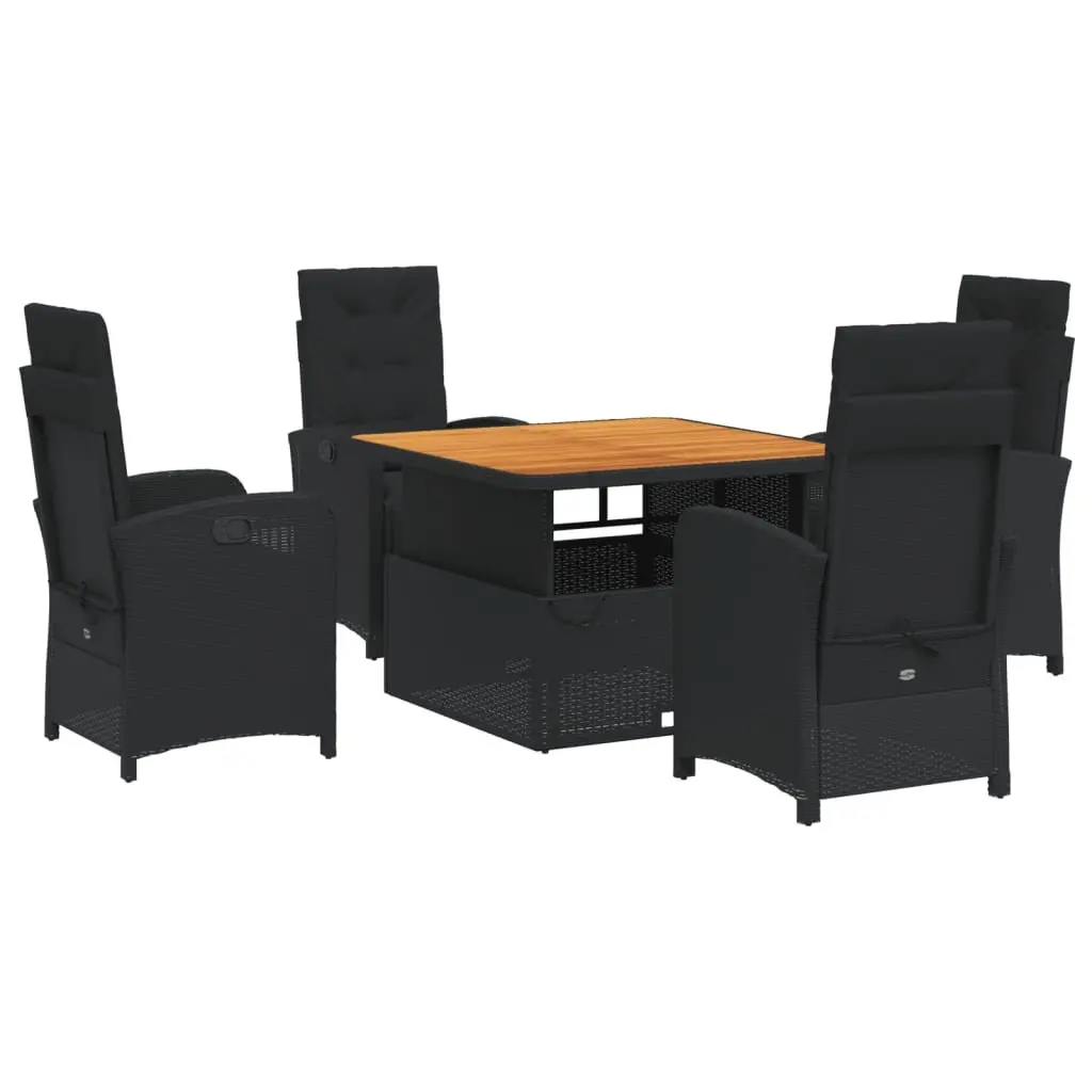 Garden Dining Set 5 Piece Adjustable Table Black Poly Rattan Outdoor Furniture