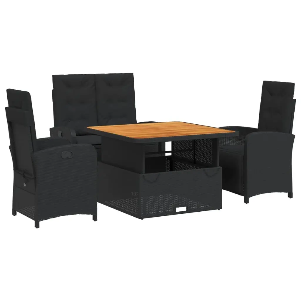 4 Piece Garden Dining Set Outdoor Furniture with Cushions Black Poly Rattan