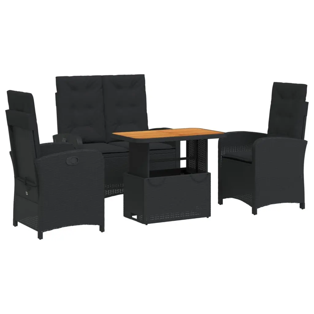 4 Piece Garden Dining Set Outdoor Furniture Black Poly Rattan with Cushions