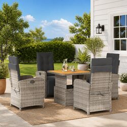 Garden Dining Set 5 Piece Outdoor Furniture Grey Poly Rattan Adjustable Cushions
