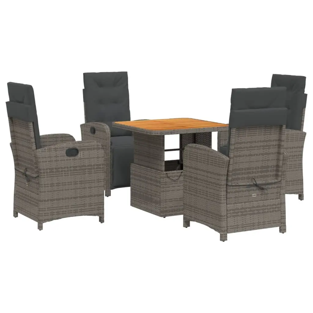 Garden Dining Set 5 Piece Outdoor Furniture Adjustable Cushions Grey Poly Rattan