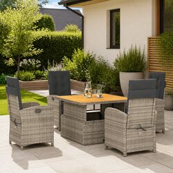 Grey Poly Rattan 5 Piece Garden Dining Set Outdoor Furniture with Cushions