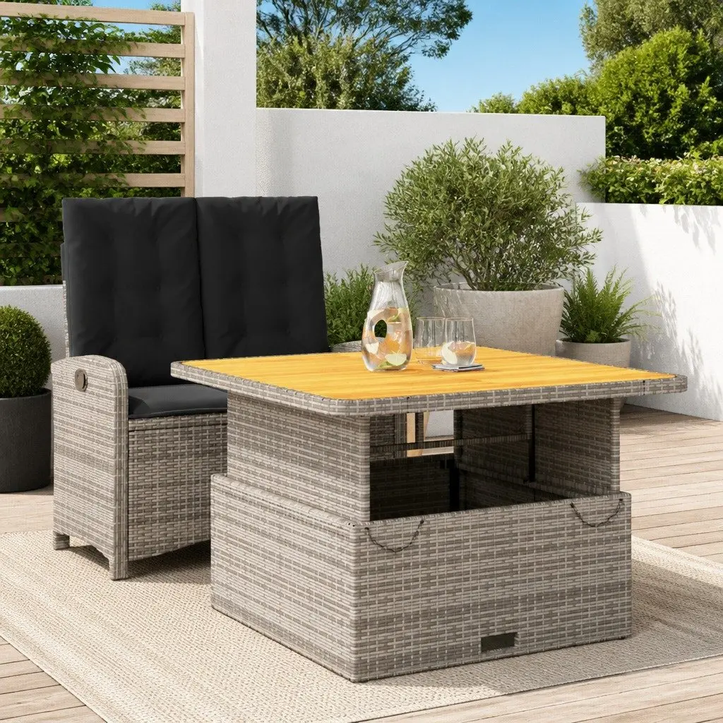 Garden Dining Set 2 Piece Outdoor Furniture Grey Poly Rattan Adjustable Cushions