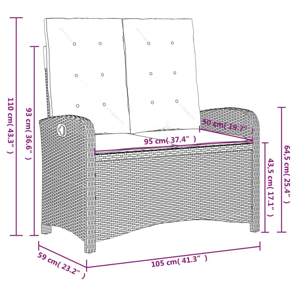 Garden Dining Set 2 Piece Outdoor Furniture Grey Poly Rattan Adjustable Cushions