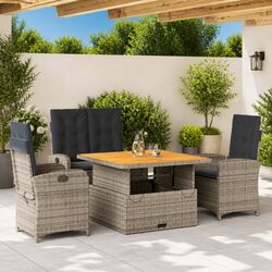 Garden Dining Set 4 Piece Outdoor Furniture Grey Poly Rattan with Cushions