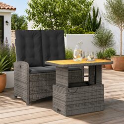 Garden Dining Set 2 Piece Outdoor Furniture Grey Poly Rattan Adjustable Backrest