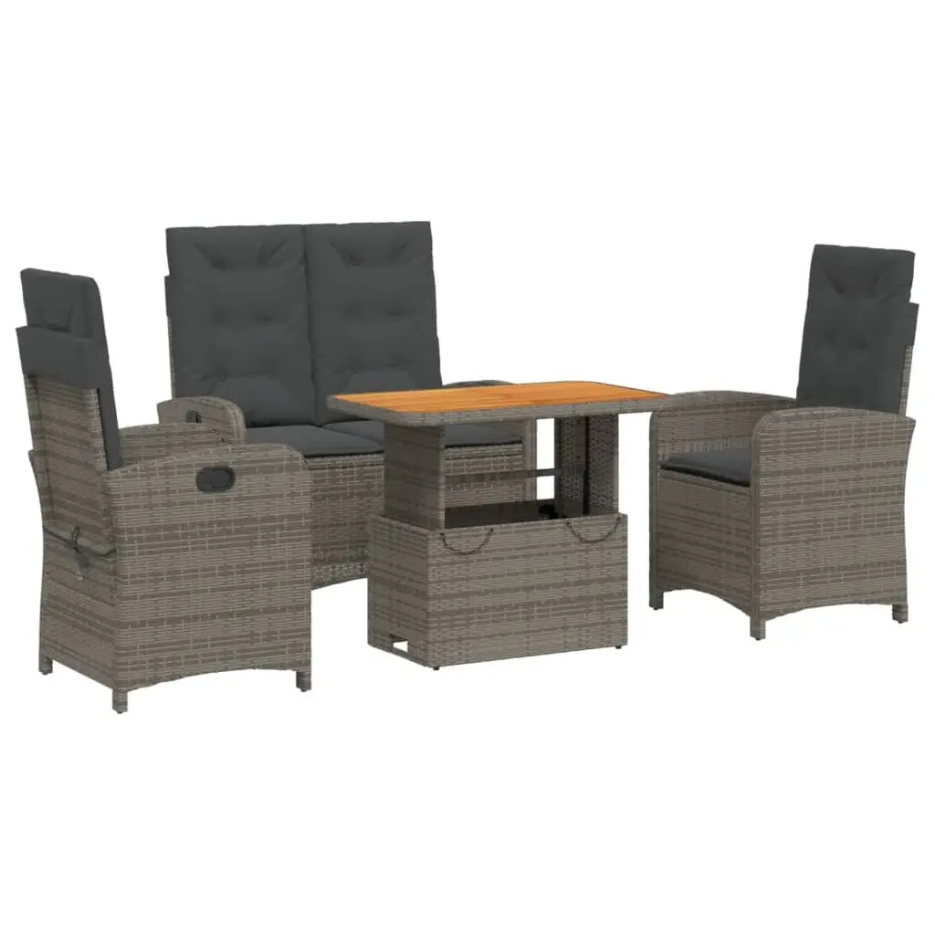 Garden Dining Set 4 Piece Outdoor Furniture Grey Poly Rattan with Cushions Patio