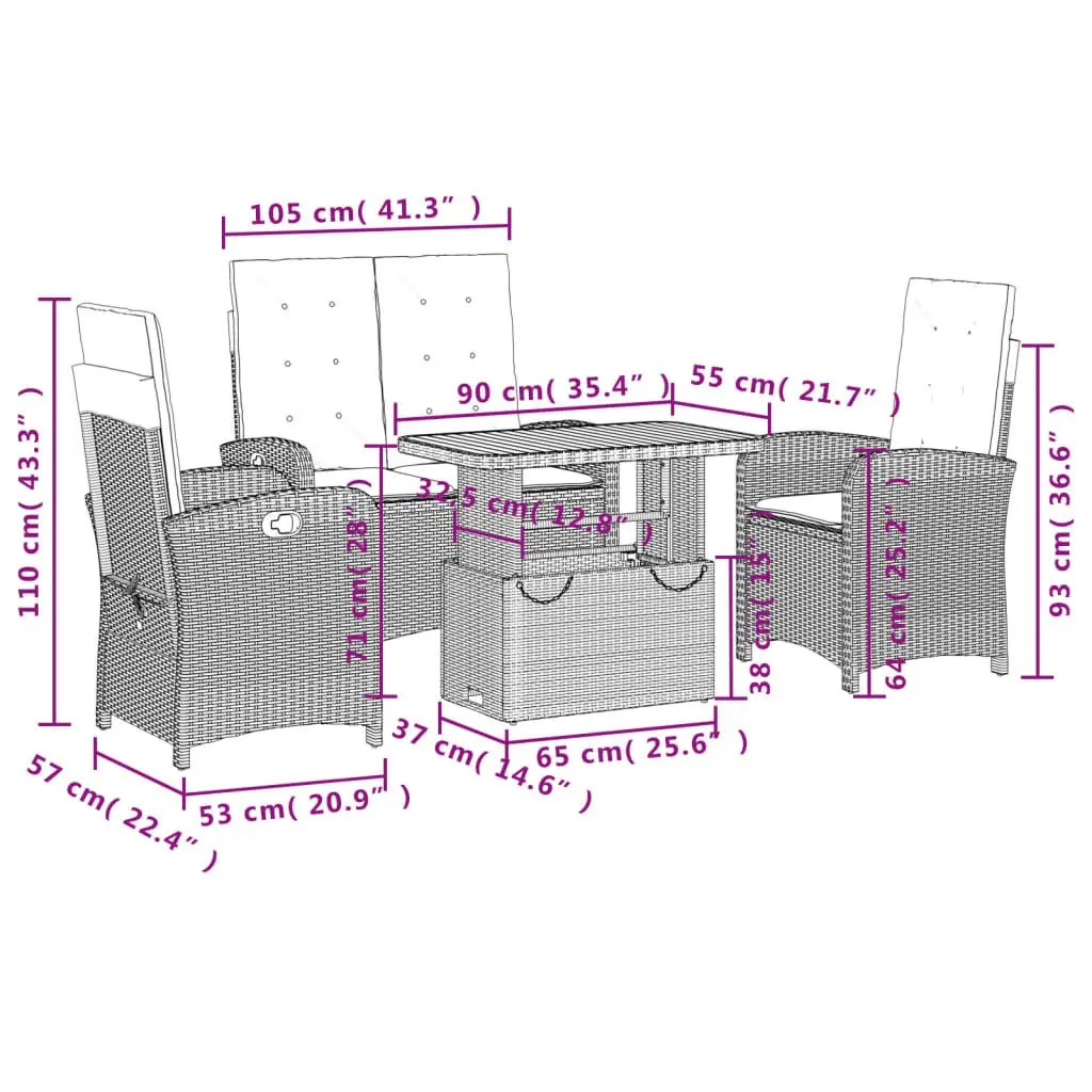 Garden Dining Set 4 Piece Outdoor Furniture Grey Poly Rattan with Cushions Patio