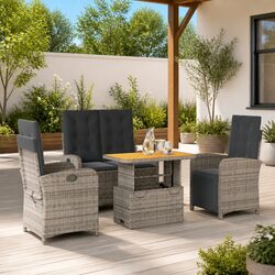 Garden Dining Set 4 Piece Outdoor Furniture with Cushions Grey Rattan Patio