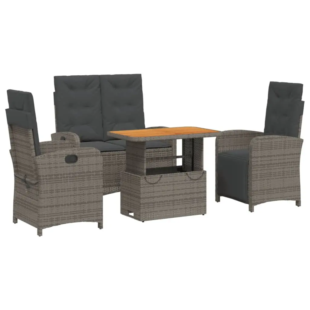 Garden Dining Set 4 Piece Outdoor Furniture with Cushions Grey Rattan Patio