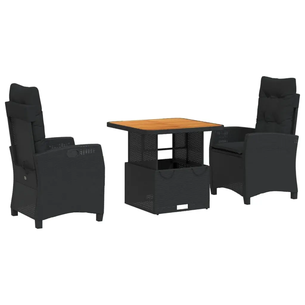 Outdoor Dining Set 3 Piece Garden Furniture Black Poly Rattan with Cushions