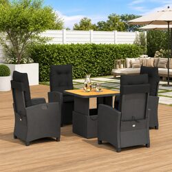 5 Piece Outdoor Garden Dining Set with Cushions Black Poly Rattan Adjustable