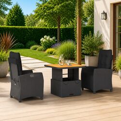 Garden Dining Set 3 Piece Outdoor Furniture Black Poly Rattan Adjustable