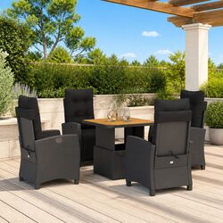 Garden Dining Set 5 Piece Outdoor Furniture Black Poly Rattan Table Chairs