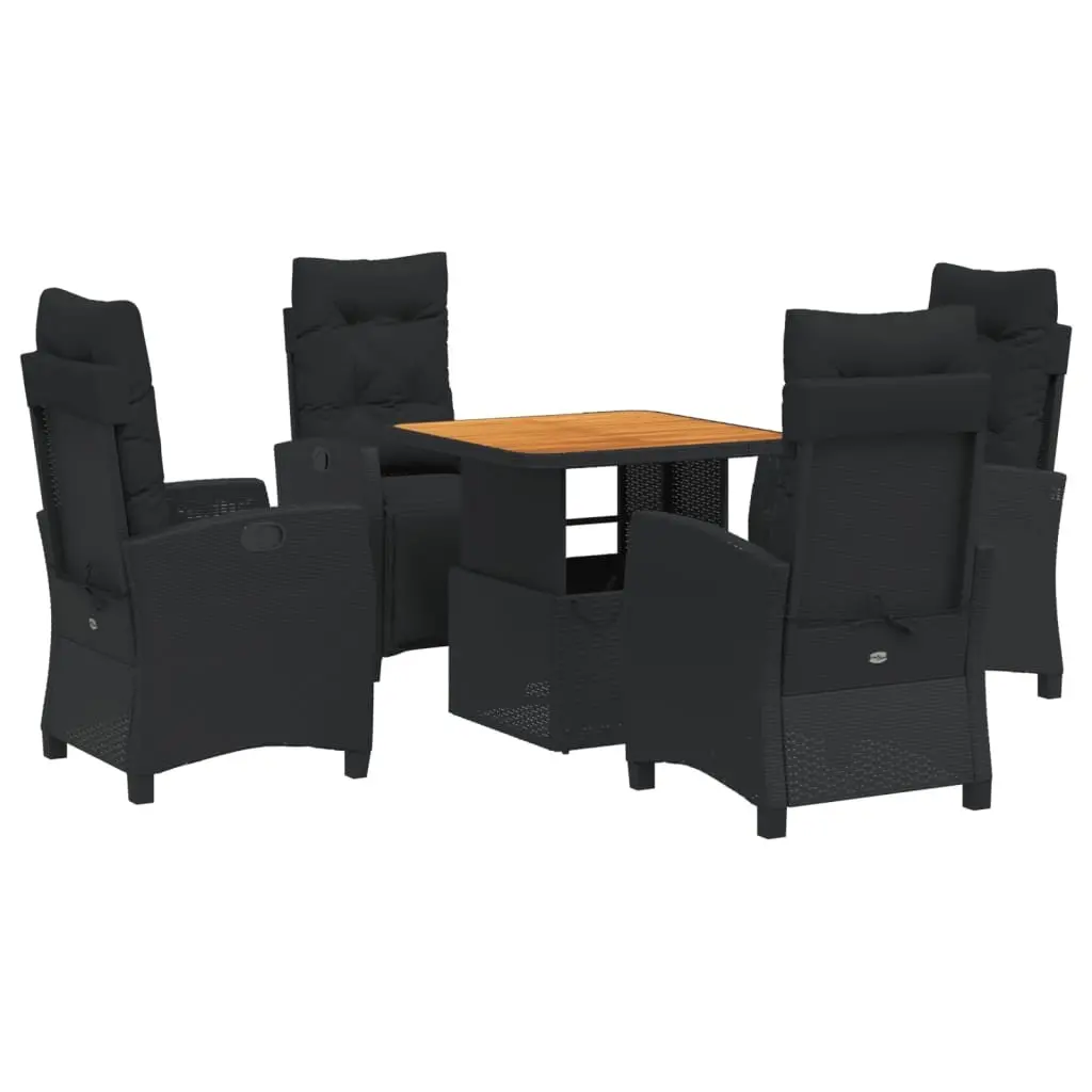 Garden Dining Set 5 Piece Outdoor Furniture Adjustable Backrest Black PE Rattan Table Chairs