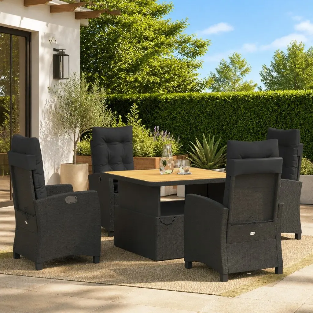 5 Piece Outdoor Garden Dining Set Adjustable Table Black Poly Rattan