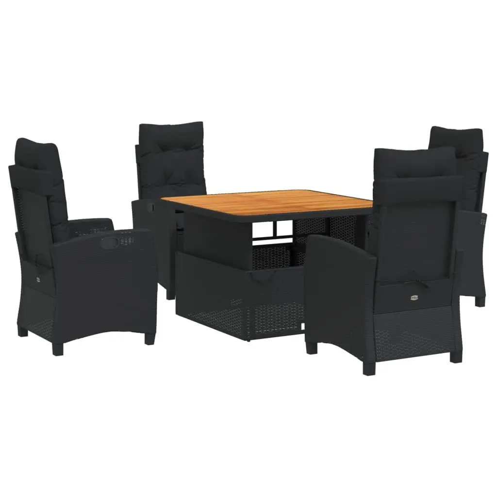 5 Piece Outdoor Garden Dining Set Adjustable Table Black Poly Rattan