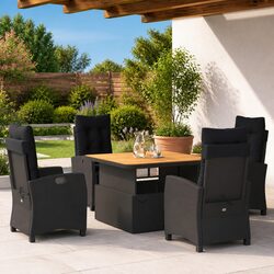 5 Piece Garden Dining Set Adjustable Backrest Lift Top Table Outdoor Furniture