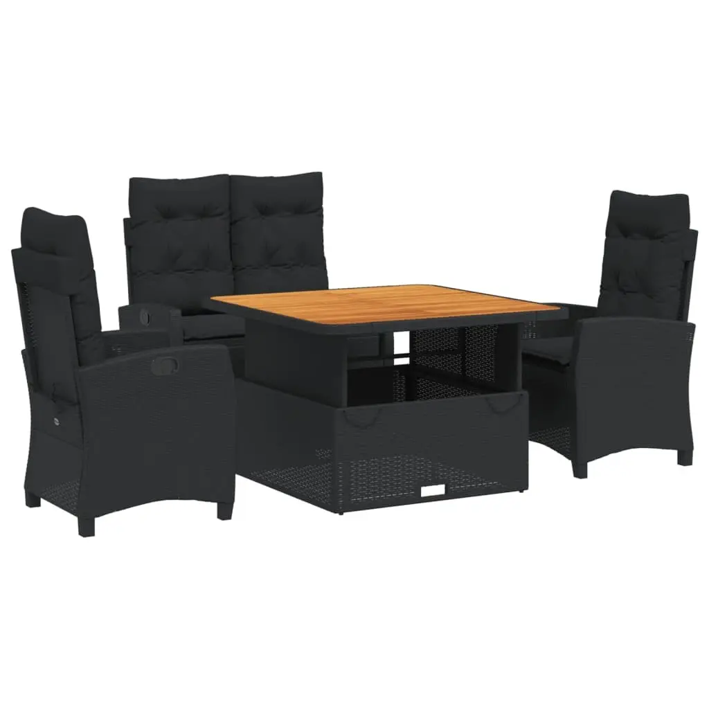 Outdoor Dining Set 4 Piece Garden Furniture Black Poly Rattan with Cushions
