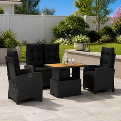 Garden Dining Set 4 Piece Outdoor Furniture Black Poly Rattan Adjustable