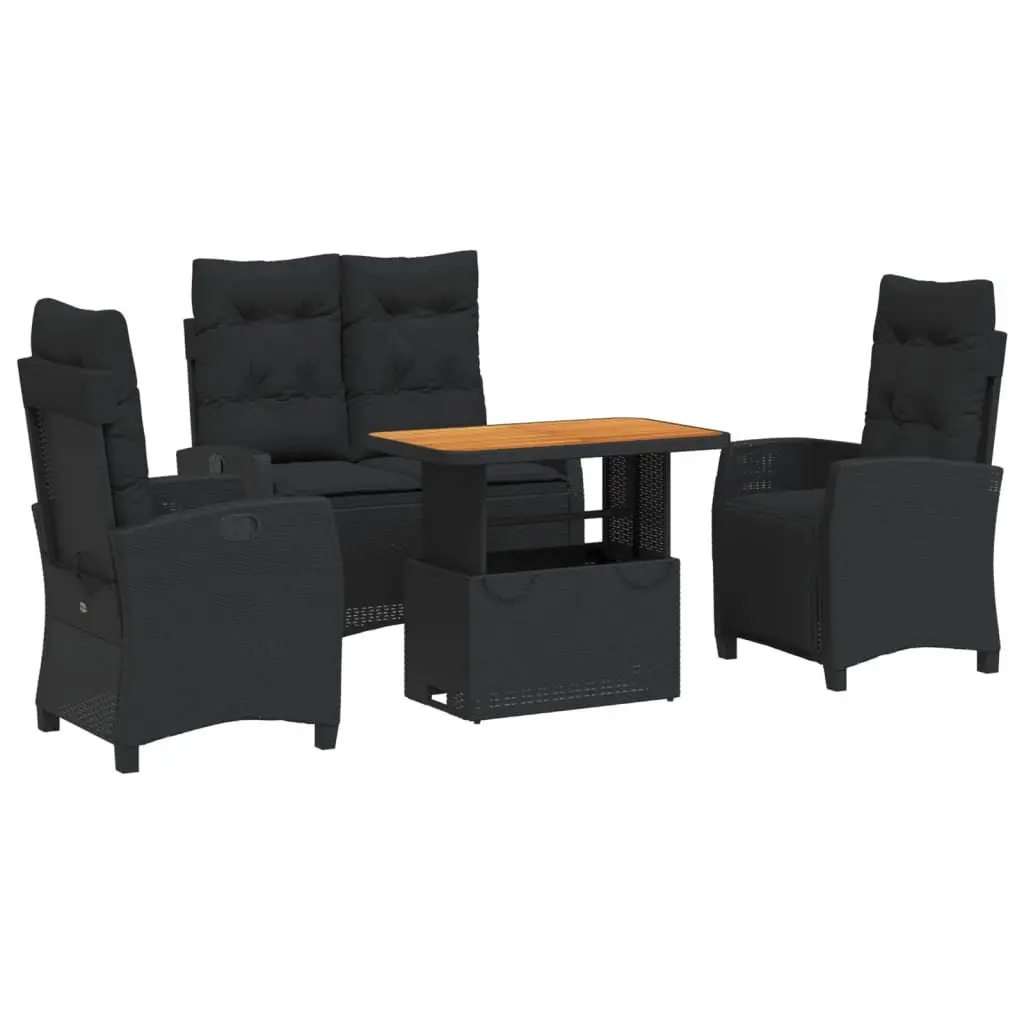Garden Dining Set 4 Piece Outdoor Furniture Black Poly Rattan Adjustable