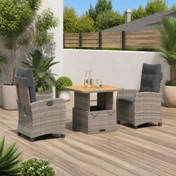 Garden Dining Set 3 Piece Outdoor Furniture Grey Poly Rattan with Cushions
