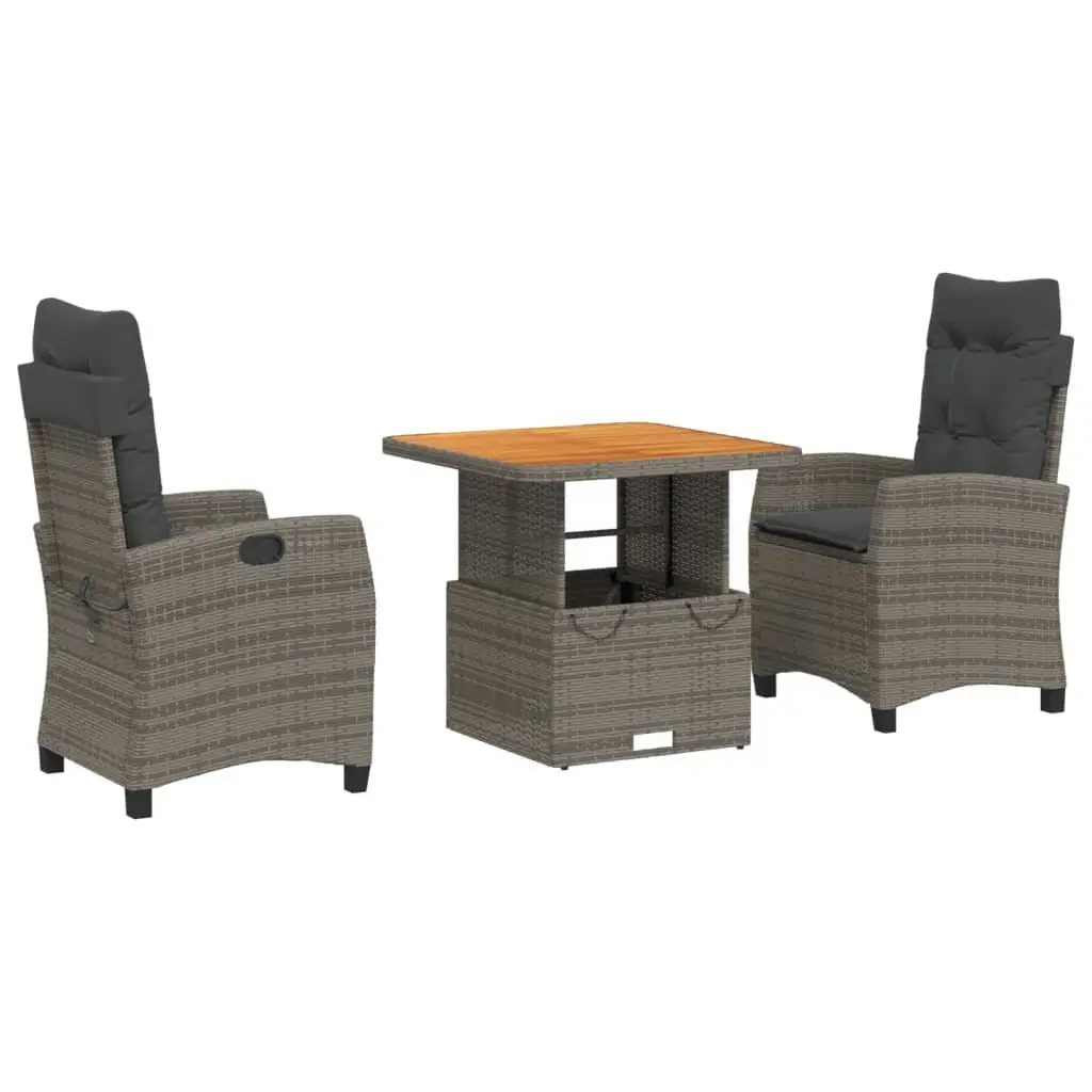 Garden Dining Set 3 Piece Outdoor Furniture Grey PE Rattan with Cushions