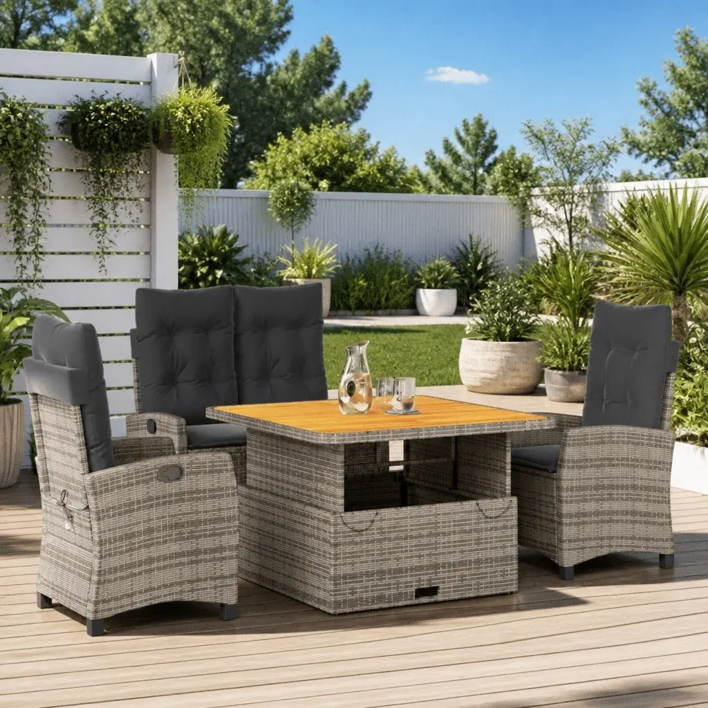 Garden Dining Set 4 Piece Grey PE Rattan Outdoor Patio Furniture with Cushions
