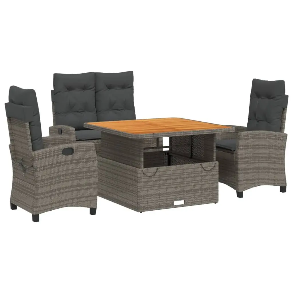 Garden Dining Set 4 Piece Grey PE Rattan Outdoor Patio Furniture with Cushions