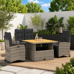 4 Piece Garden Dining Set Adjustable Backrest Lifting Tabletop Outdoor Furniture