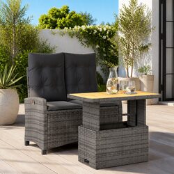 Garden Dining Set 2 Piece Outdoor Furniture with Cushions Grey Rattan Patio