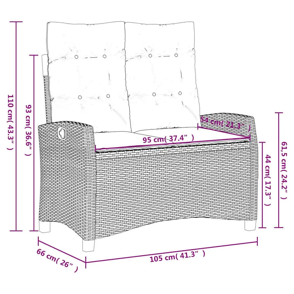 Garden Dining Set 2 Piece Outdoor Furniture with Cushions Grey Rattan Patio