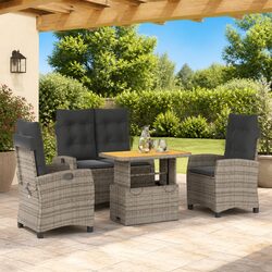 Garden Dining Set 4 Piece Outdoor Furniture Grey Poly Rattan Cushioned Seats