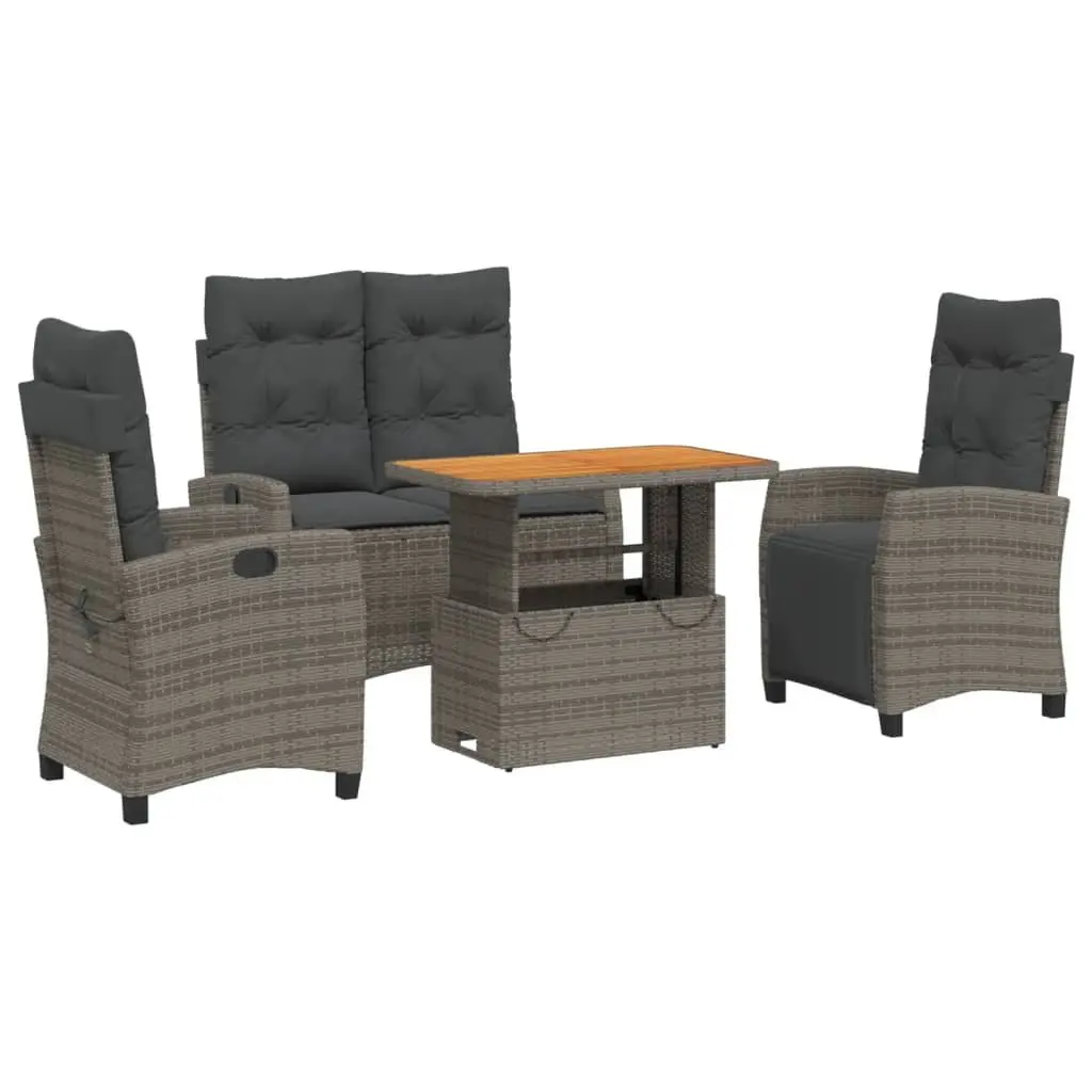 4 Piece Garden Dining Set with Adjustable Backrest Lift Top Table Grey Cushions