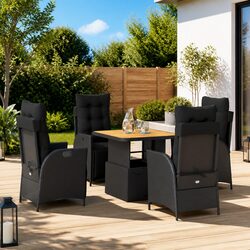 5 Piece Garden Dining Set Outdoor Furniture Black Poly Rattan Chair Table