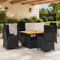 Garden Dining Set 5 Piece Outdoor Furniture Black Poly Rattan with Cushions