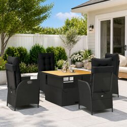 5 Piece Outdoor Dining Set Garden Patio Furniture with Cushions Black PE Rattan