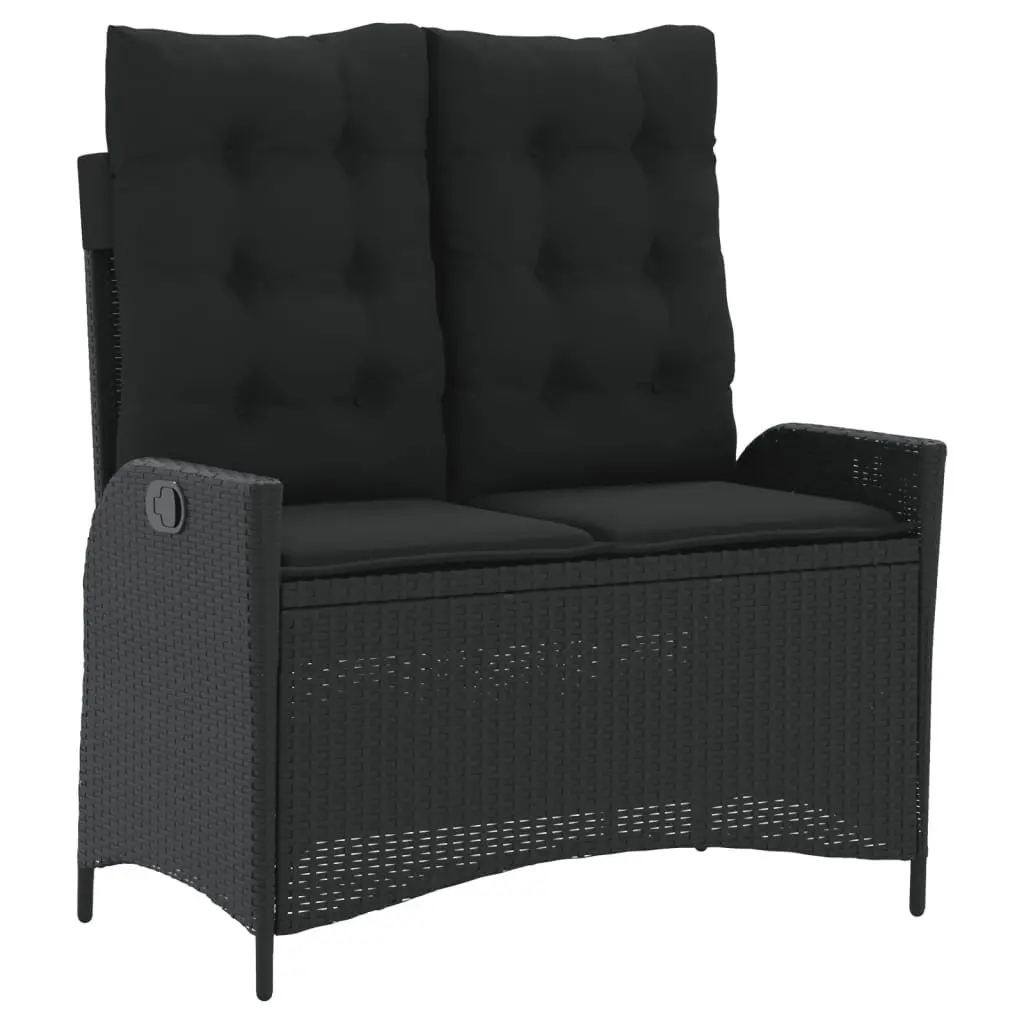 Outdoor Garden Dining Set 2 Piece Black PE Rattan Chairs Table with Adjustable Height and Cushions