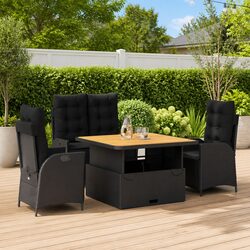 Garden Dining Set 4 Piece Outdoor Furniture Black Poly Rattan with Cushions