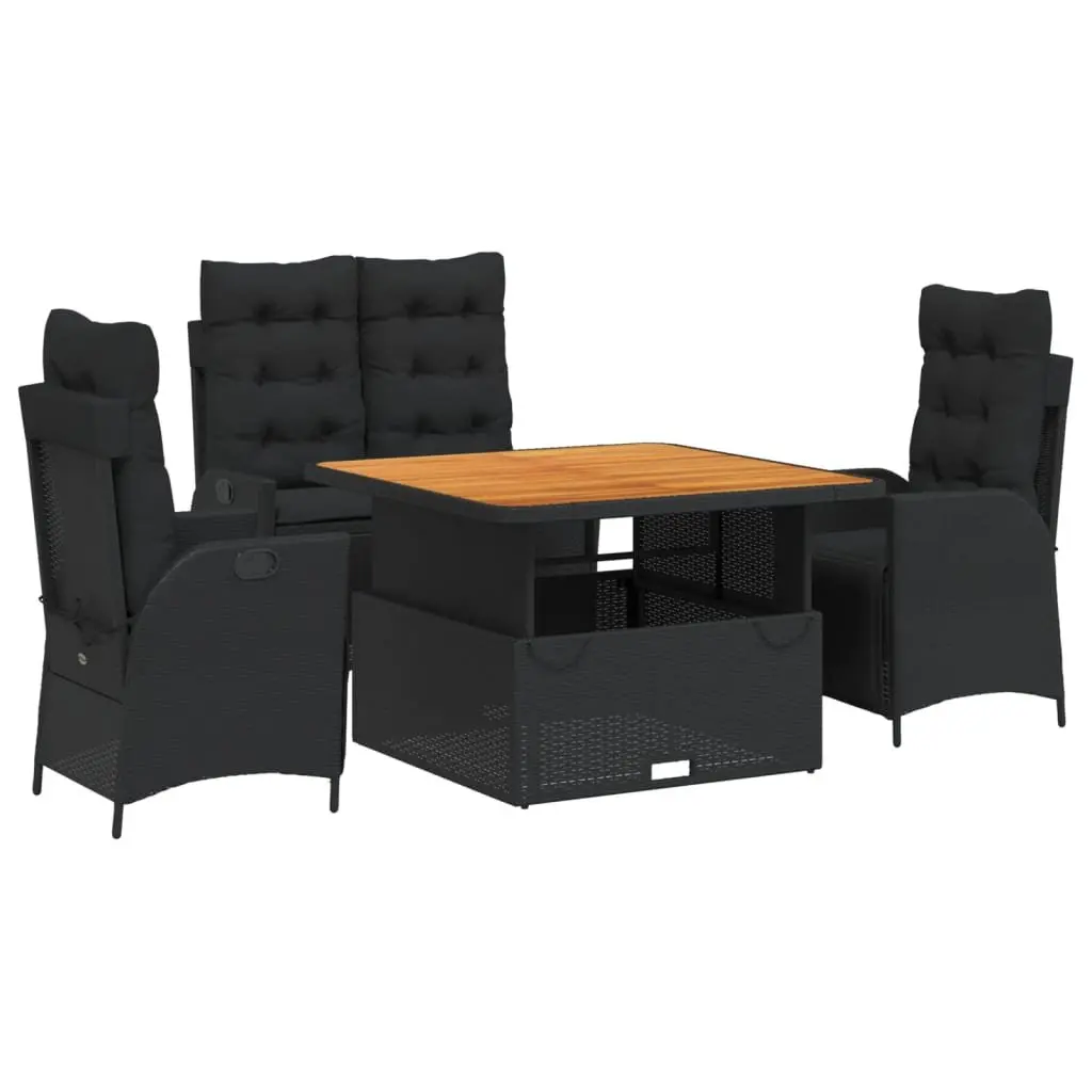Garden Dining Set 4 Piece Outdoor Furniture Black Poly Rattan with Cushions