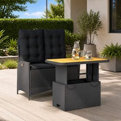 Garden Dining Set 2 Piece Outdoor Furniture Black Poly Rattan with Cushions