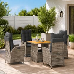 Garden Dining Set 5 Piece Outdoor Furniture Grey Poly Rattan Adjustable Patio