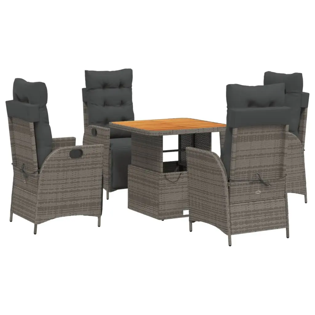 5 Piece Garden Dining Set with Adjustable Backrest Lifting Tabletop Cushions